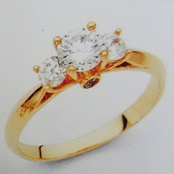 14k Solid White Gold 3 stone Engagement Ring - Picture 3 of 13
